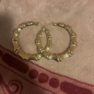 Gold Bamboo-Style Hoop Earrings - Women Jewelry